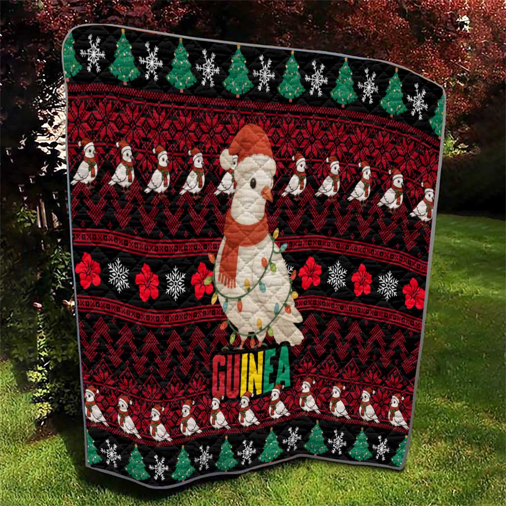 Guinea Christmas Quilt with Festive Dove String Lights and Red Black Holiday Pattern - Wonder Print Shop