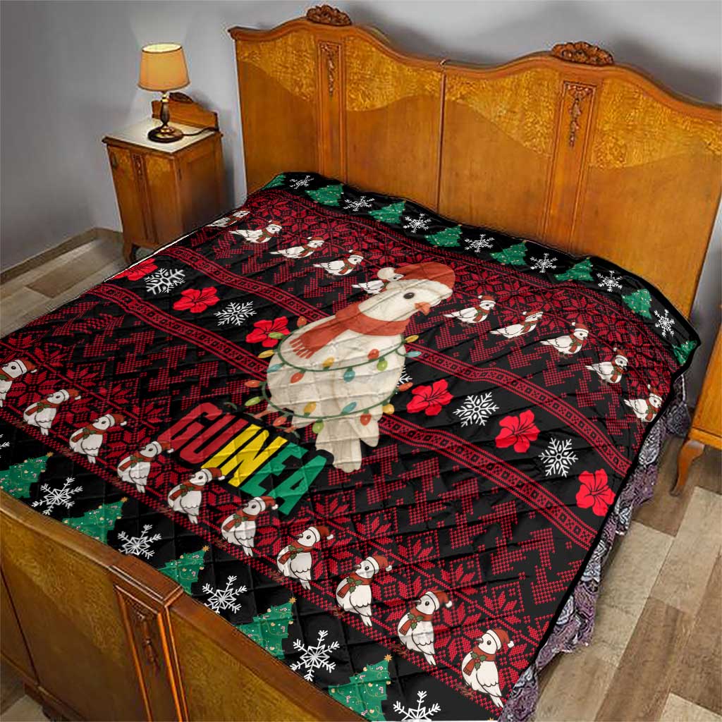 Guinea Christmas Quilt with Festive Dove String Lights and Red Black Holiday Pattern - Wonder Print Shop
