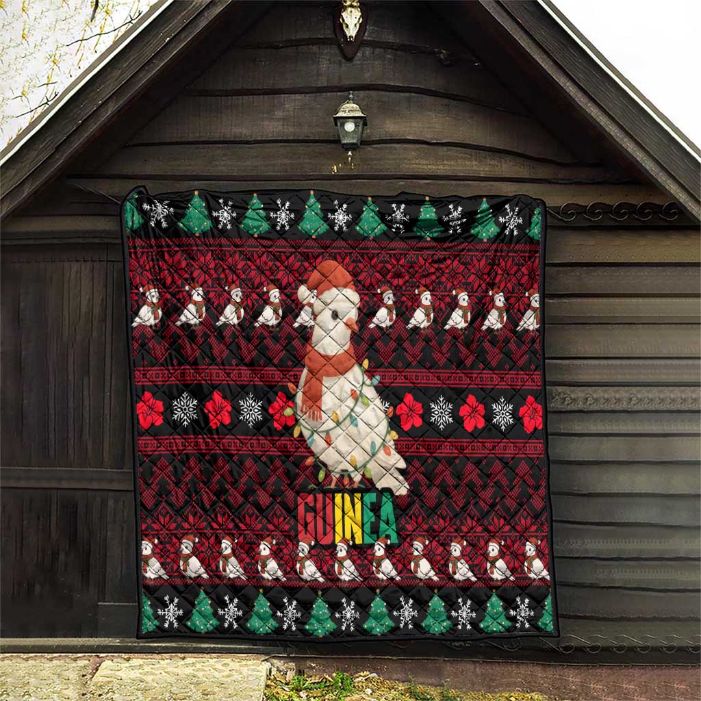Guinea Christmas Quilt with Festive Dove String Lights and Red Black Holiday Pattern - Wonder Print Shop