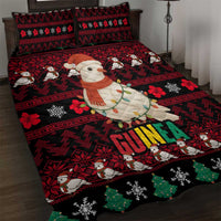 Guinea Christmas Quilt Bed Set with Festive Dove String Lights and Red Black Holiday Pattern - Wonder Print Shop