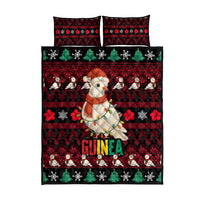 Guinea Christmas Quilt Bed Set with Festive Dove String Lights and Red Black Holiday Pattern - Wonder Print Shop