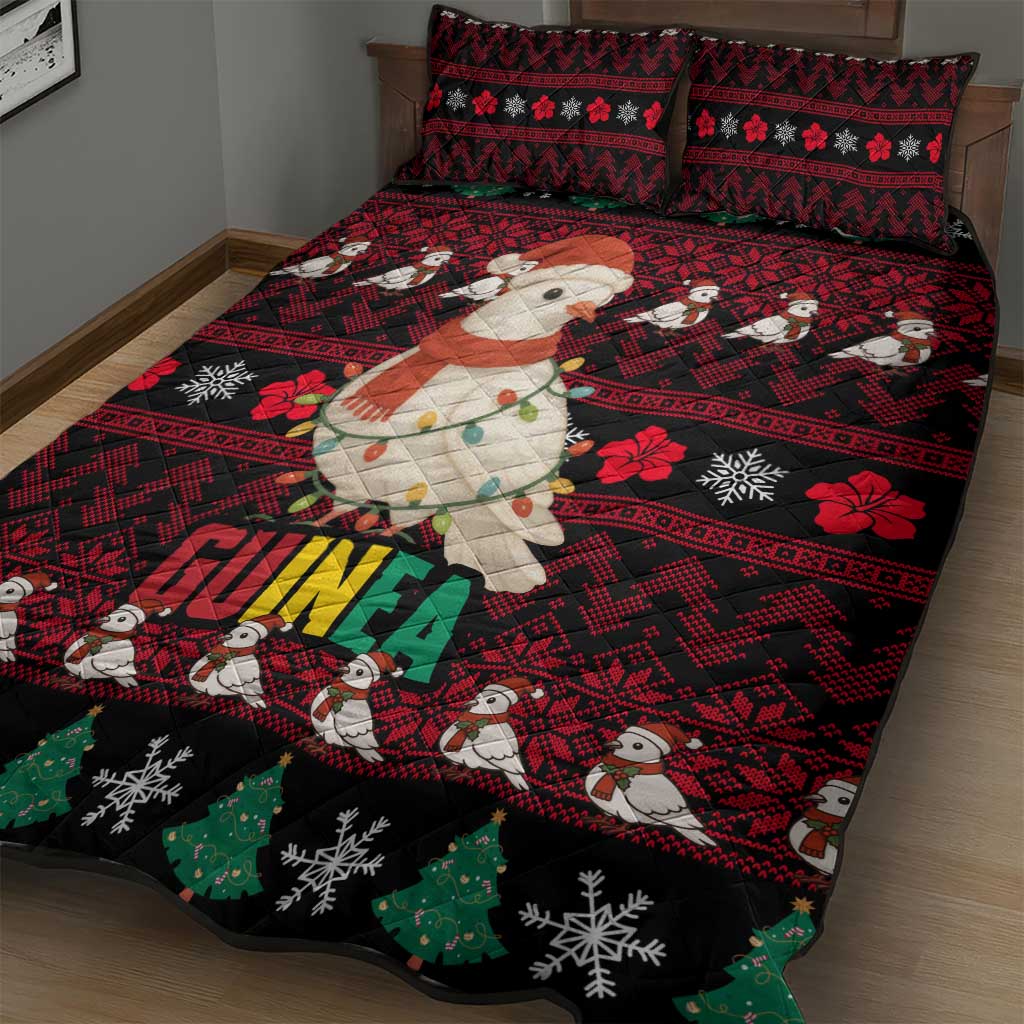 Guinea Christmas Quilt Bed Set with Festive Dove String Lights and Red Black Holiday Pattern - Wonder Print Shop