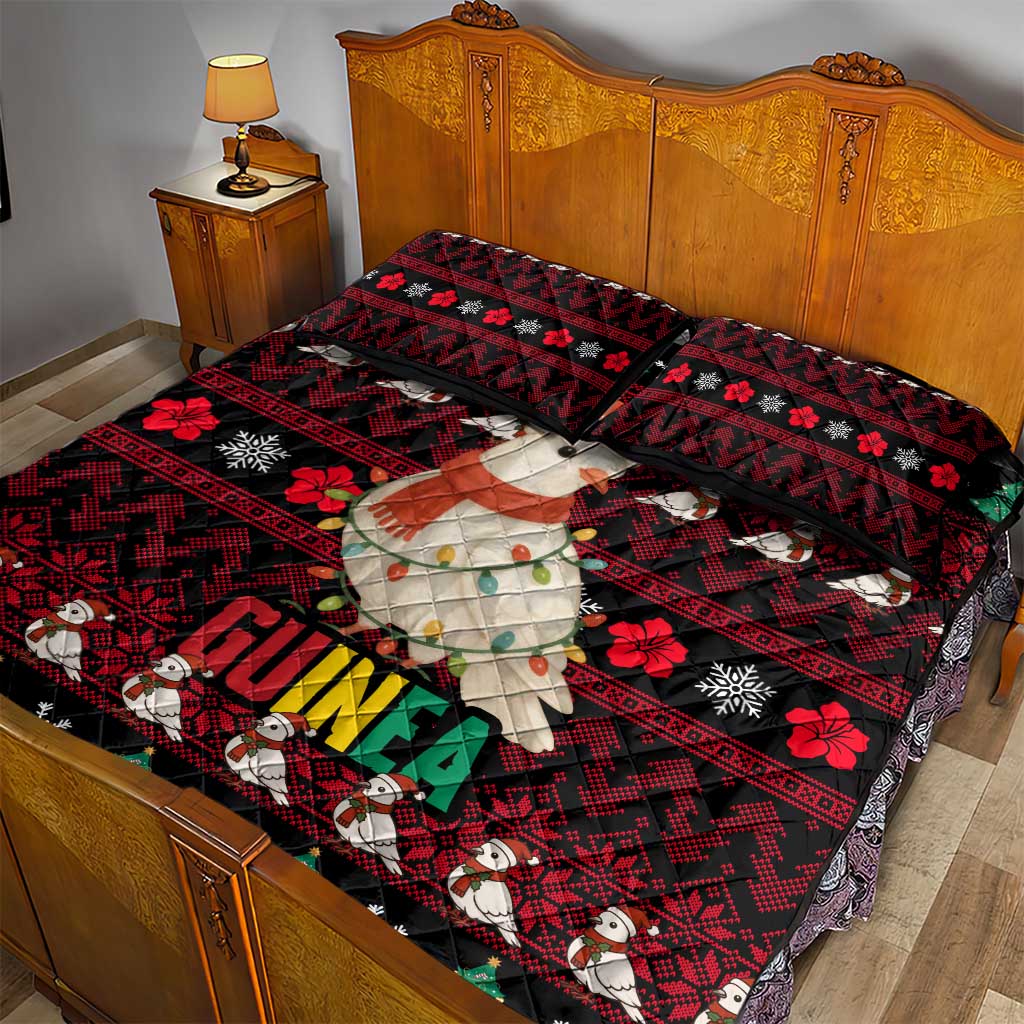 Guinea Christmas Quilt Bed Set with Festive Dove String Lights and Red Black Holiday Pattern - Wonder Print Shop