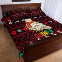 Guinea Christmas Quilt Bed Set with Festive Dove String Lights and Red Black Holiday Pattern - Wonder Print Shop