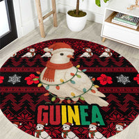 Guinea Christmas Round Carpet with Festive Dove String Lights and Red Black Holiday Pattern - Wonder Print Shop