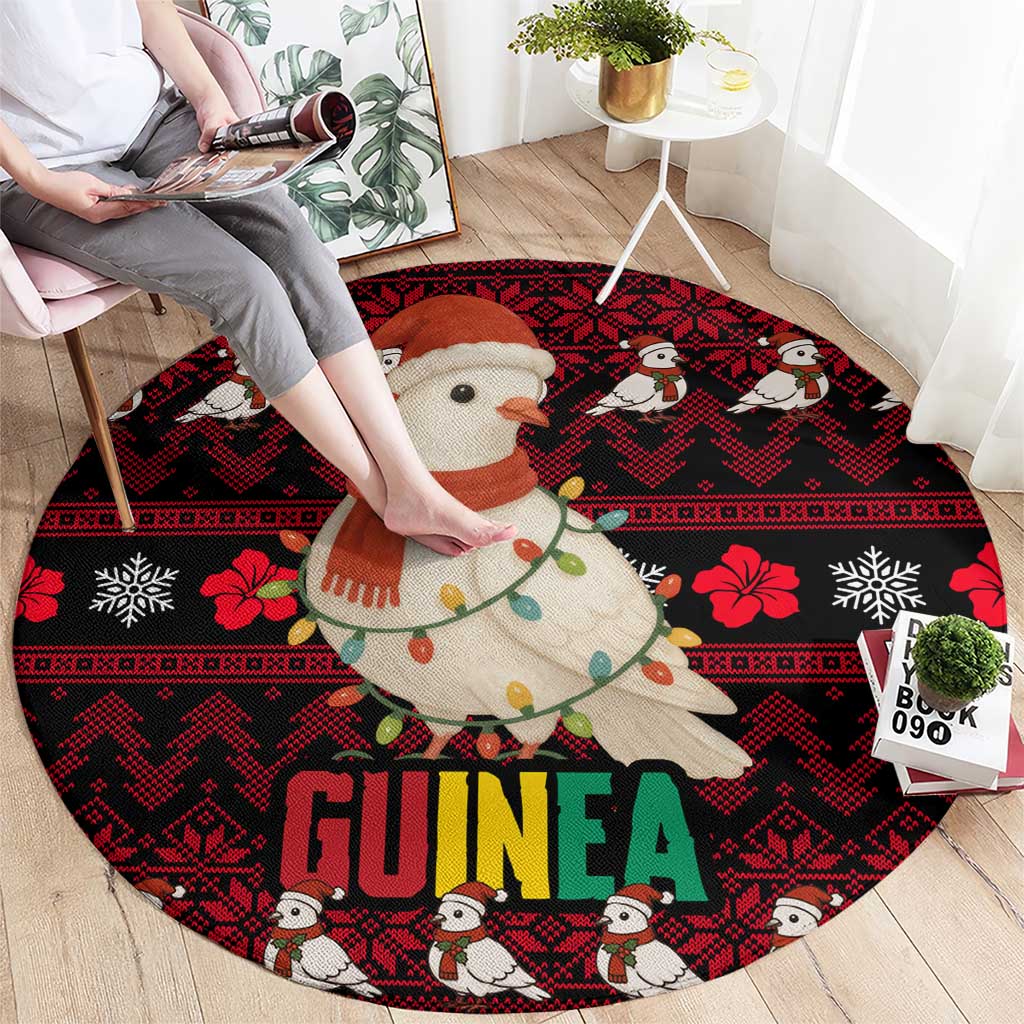 Guinea Christmas Round Carpet with Festive Dove String Lights and Red Black Holiday Pattern - Wonder Print Shop