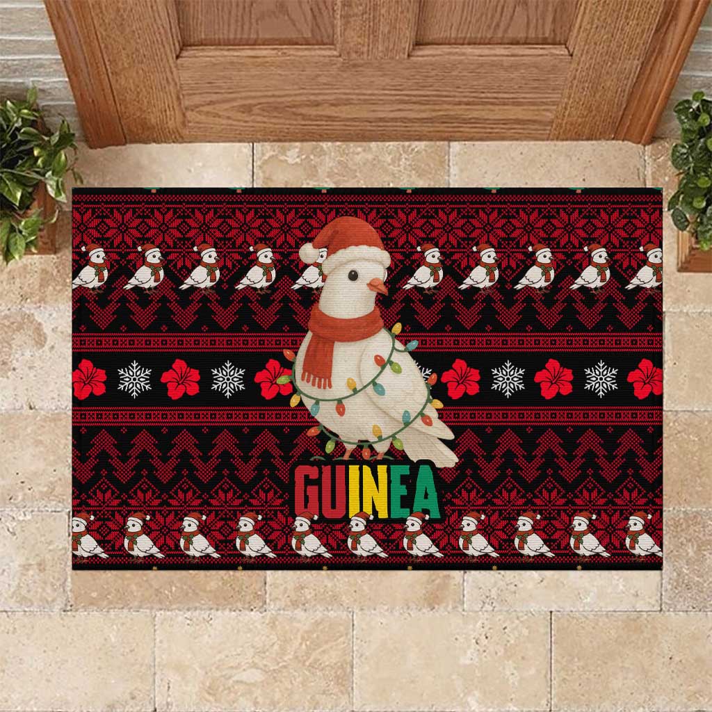 Guinea Christmas Rubber Doormat with Festive Dove String Lights and Red Black Holiday Pattern - Wonder Print Shop