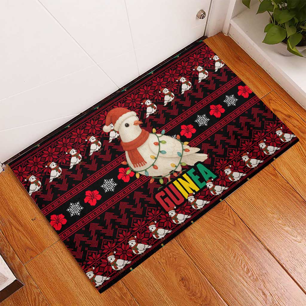 Guinea Christmas Rubber Doormat with Festive Dove String Lights and Red Black Holiday Pattern - Wonder Print Shop