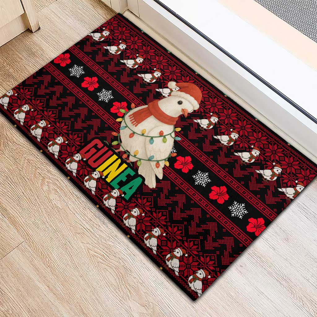 Guinea Christmas Rubber Doormat with Festive Dove String Lights and Red Black Holiday Pattern - Wonder Print Shop
