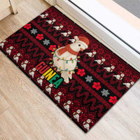 Guinea Christmas Rubber Doormat with Festive Dove String Lights and Red Black Holiday Pattern - Wonder Print Shop