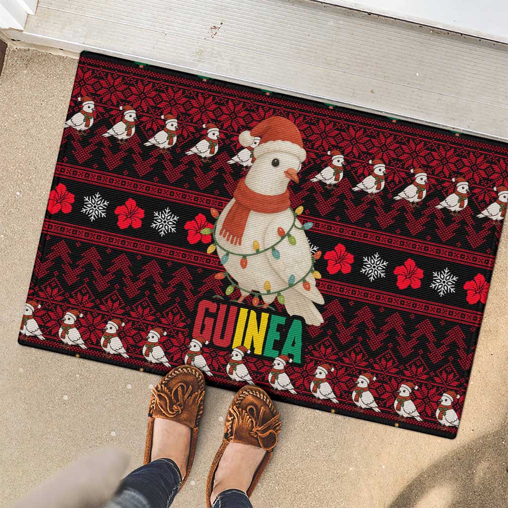 Guinea Christmas Rubber Doormat with Festive Dove String Lights and Red Black Holiday Pattern - Wonder Print Shop