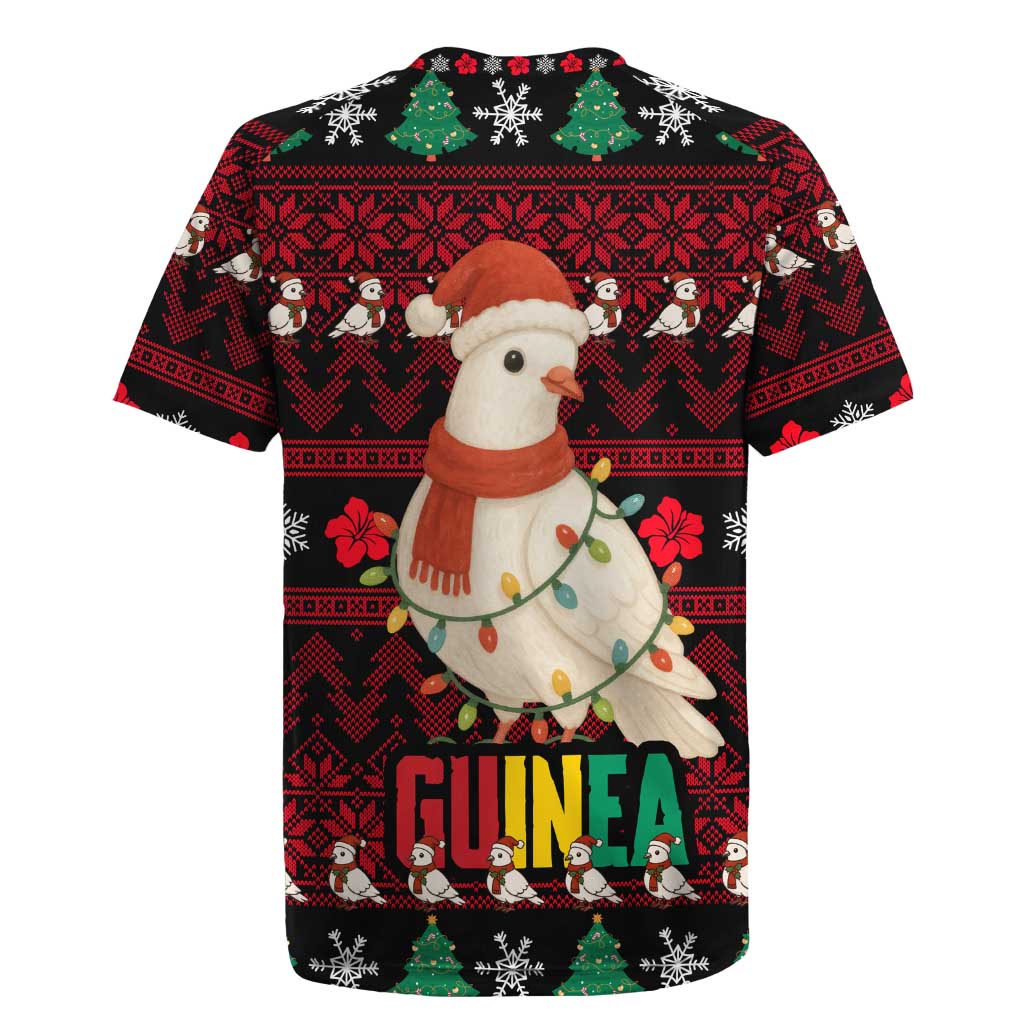 Guinea Christmas Rugby Jersey with Festive Dove String Lights and Red Black Holiday Pattern - Wonder Print Shop