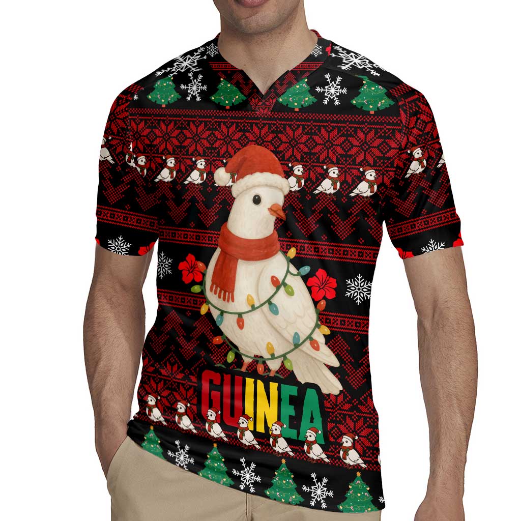 Guinea Christmas Rugby Jersey with Festive Dove String Lights and Red Black Holiday Pattern - Wonder Print Shop