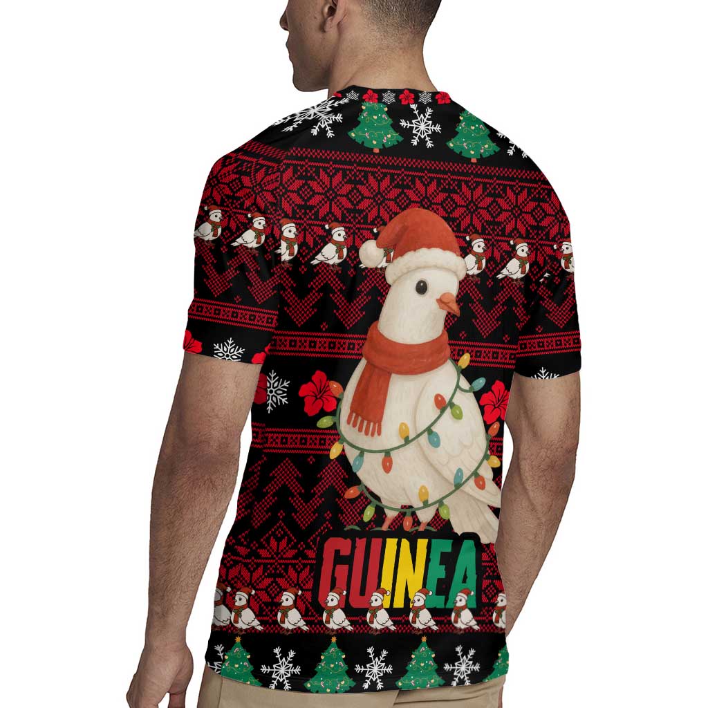 Guinea Christmas Rugby Jersey with Festive Dove String Lights and Red Black Holiday Pattern - Wonder Print Shop