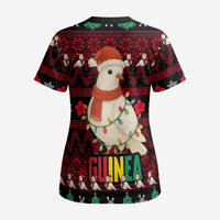 Guinea Christmas Scrub Top with Festive Dove String Lights and Red Black Holiday Pattern - Wonder Print Shop