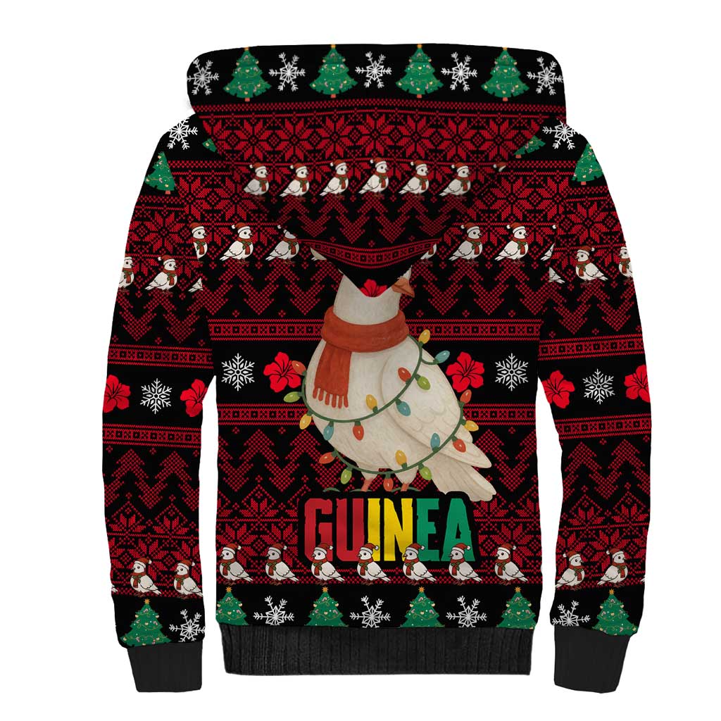 Guinea Christmas Sherpa Hoodie with Festive Dove String Lights and Red Black Holiday Pattern - Wonder Print Shop