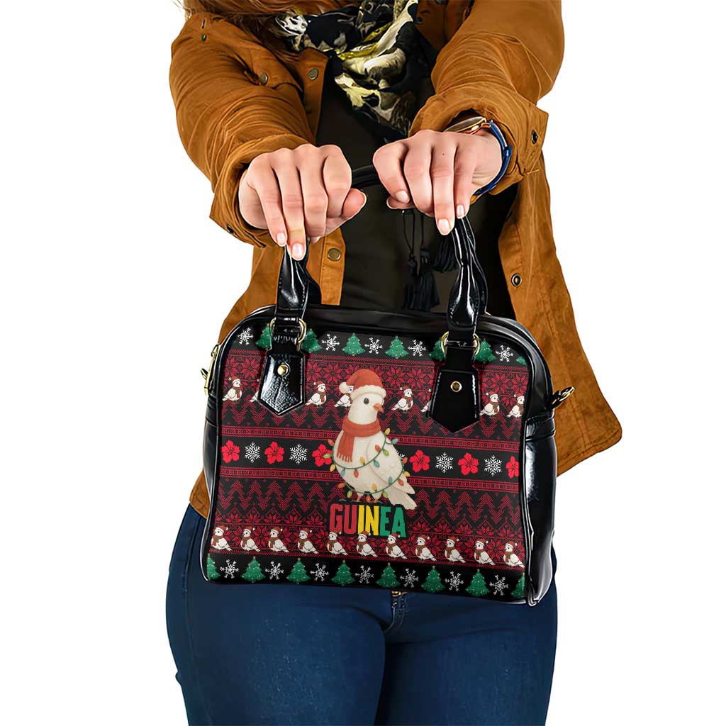 Guinea Christmas Shoulder Handbag with Festive Dove String Lights and Red Black Holiday Pattern - Wonder Print Shop