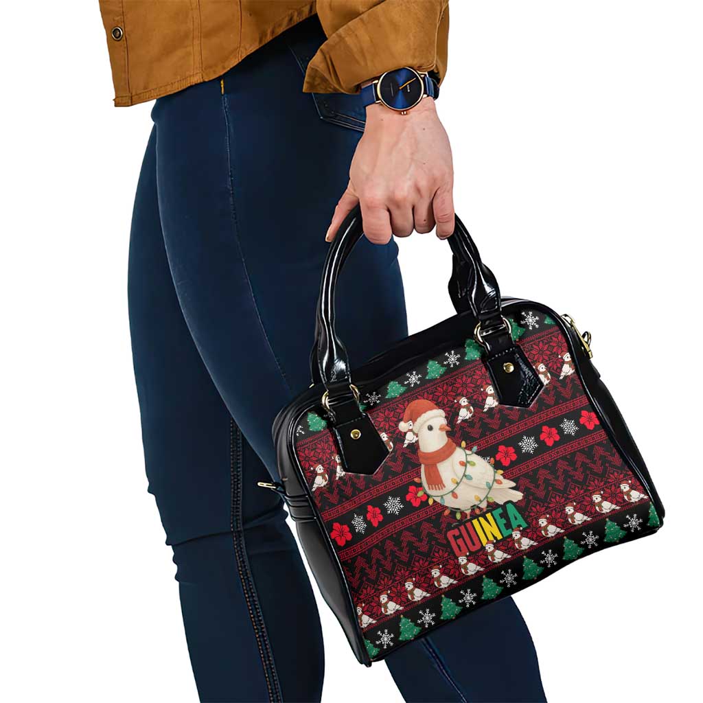Guinea Christmas Shoulder Handbag with Festive Dove String Lights and Red Black Holiday Pattern - Wonder Print Shop