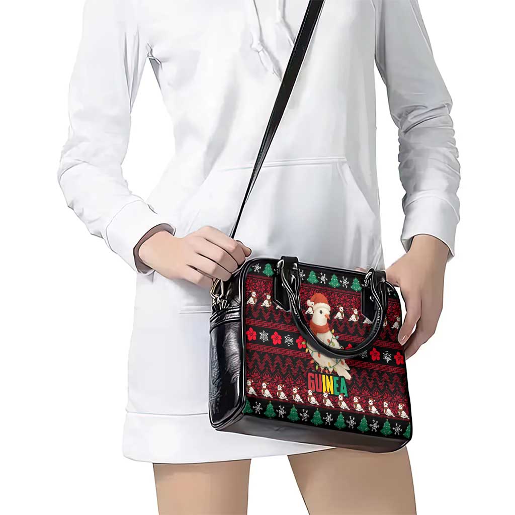 Guinea Christmas Shoulder Handbag with Festive Dove String Lights and Red Black Holiday Pattern - Wonder Print Shop