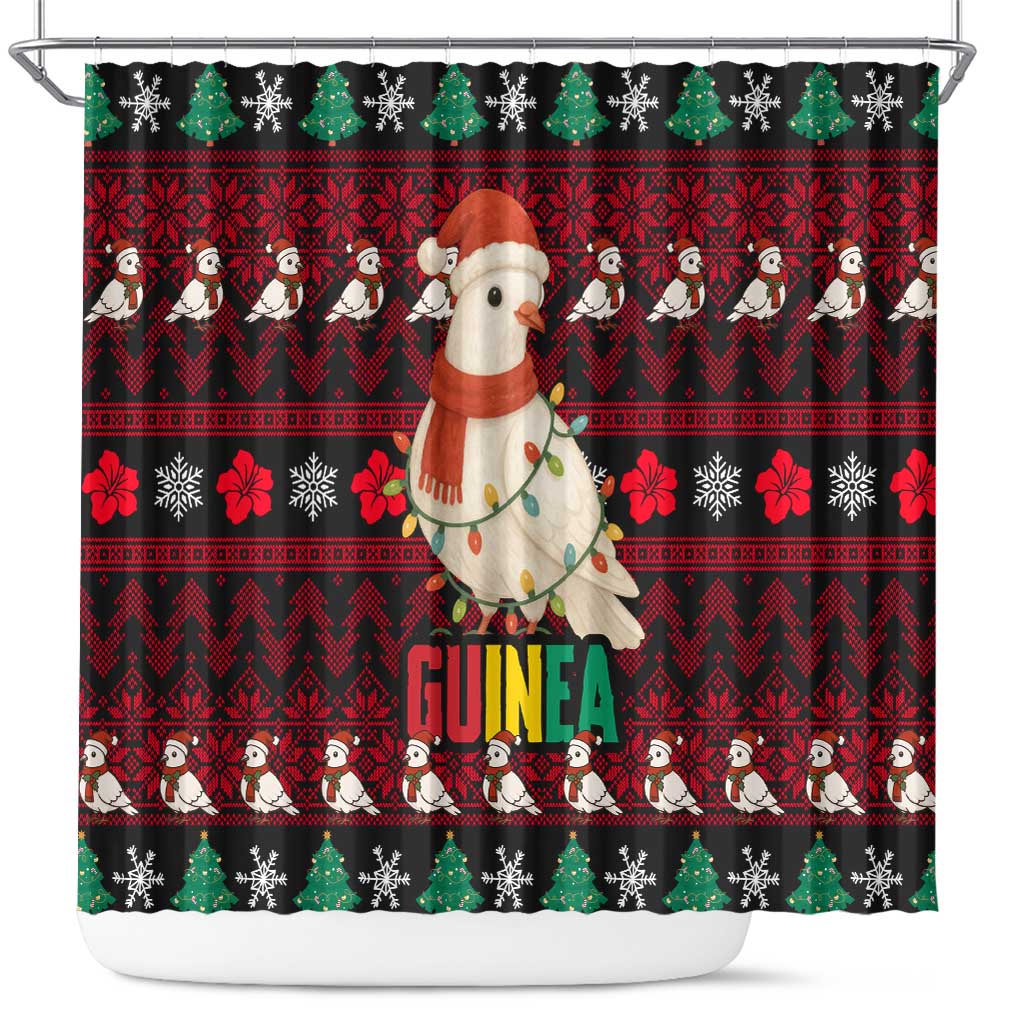 Guinea Christmas Shower Curtain with Festive Dove String Lights and Red Black Holiday Pattern - Wonder Print Shop