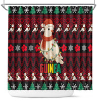 Guinea Christmas Shower Curtain with Festive Dove String Lights and Red Black Holiday Pattern - Wonder Print Shop