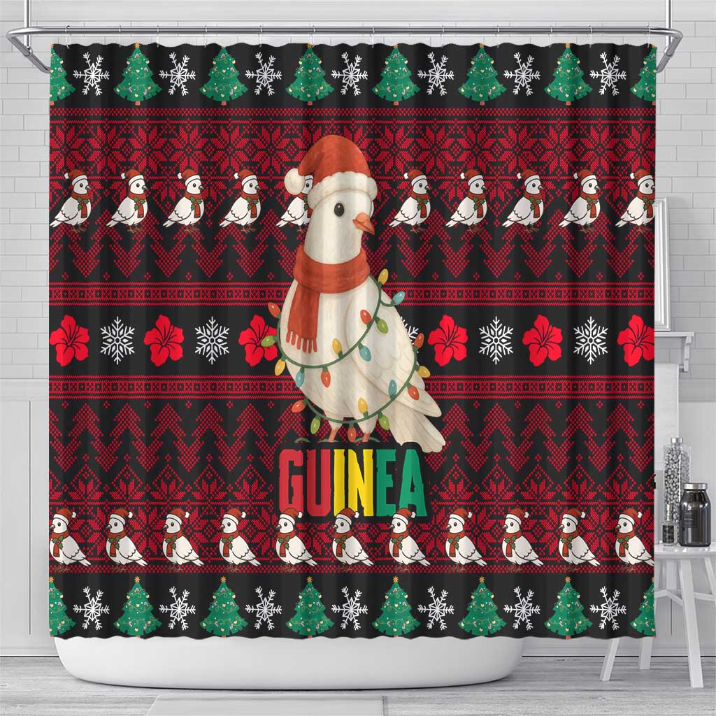 Guinea Christmas Shower Curtain with Festive Dove String Lights and Red Black Holiday Pattern - Wonder Print Shop