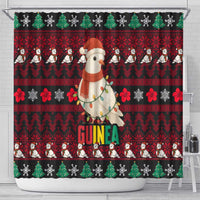 Guinea Christmas Shower Curtain with Festive Dove String Lights and Red Black Holiday Pattern - Wonder Print Shop