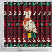Guinea Christmas Shower Curtain with Festive Dove String Lights and Red Black Holiday Pattern - Wonder Print Shop