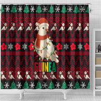 Guinea Christmas Shower Curtain with Festive Dove String Lights and Red Black Holiday Pattern - Wonder Print Shop