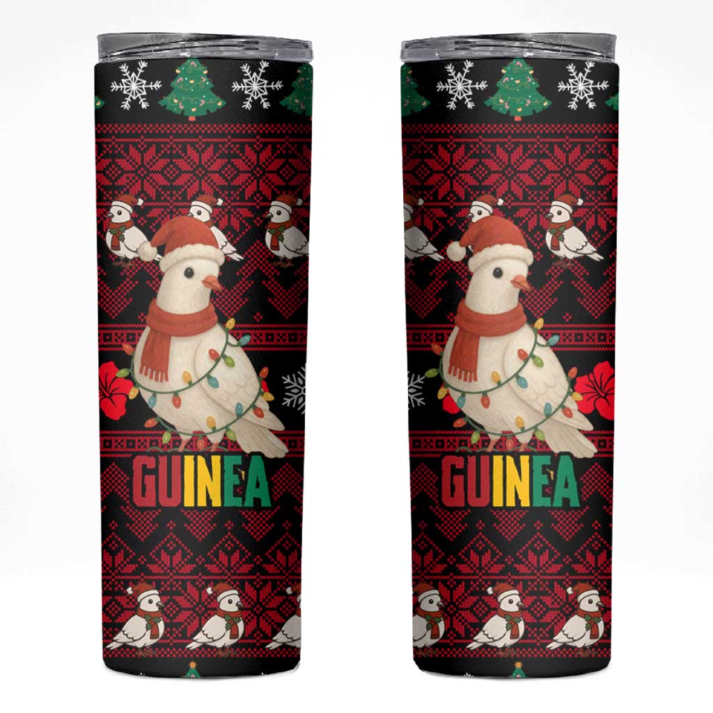 Guinea Christmas Skinny Tumbler with Festive Dove String Lights and Red Black Holiday Pattern - Wonder Print Shop