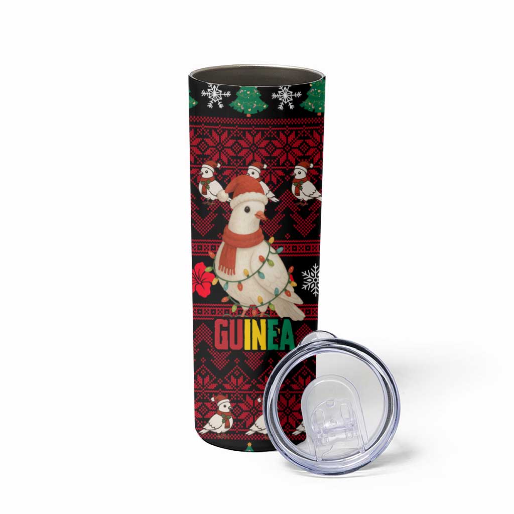 Guinea Christmas Skinny Tumbler with Festive Dove String Lights and Red Black Holiday Pattern - Wonder Print Shop