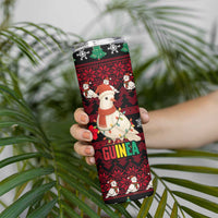Guinea Christmas Skinny Tumbler with Festive Dove String Lights and Red Black Holiday Pattern - Wonder Print Shop