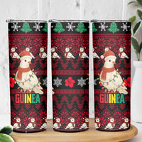 Guinea Christmas Skinny Tumbler with Festive Dove String Lights and Red Black Holiday Pattern - Wonder Print Shop