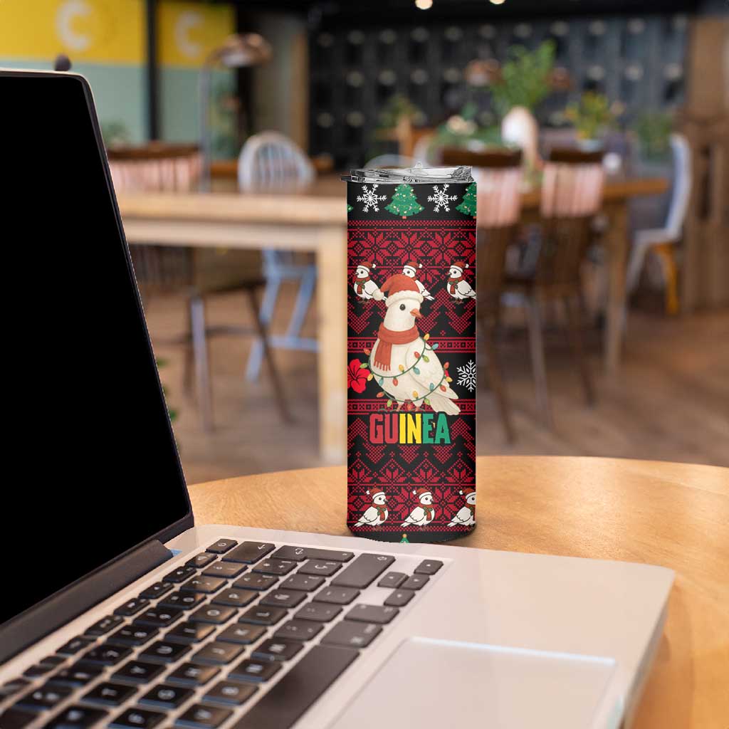 Guinea Christmas Skinny Tumbler with Festive Dove String Lights and Red Black Holiday Pattern - Wonder Print Shop