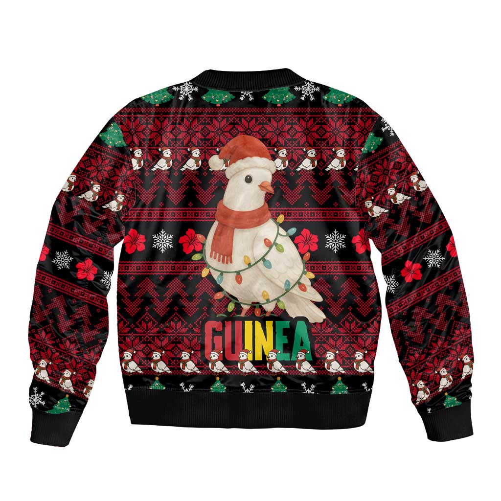 Guinea Christmas Sleeve Zip Bomber Jacket with Festive Dove String Lights and Red Black Holiday Pattern - Wonder Print Shop