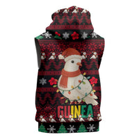 Guinea Christmas Sleeveless Hoodie with Festive Dove String Lights and Red Black Holiday Pattern - Wonder Print Shop