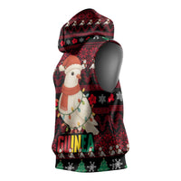 Guinea Christmas Sleeveless Hoodie with Festive Dove String Lights and Red Black Holiday Pattern - Wonder Print Shop