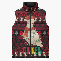 Guinea Christmas Sleeveless Puffer Jacket with Festive Dove String Lights and Red Black Holiday Pattern - Wonder Print Shop