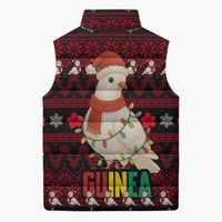 Guinea Christmas Sleeveless Puffer Jacket with Festive Dove String Lights and Red Black Holiday Pattern - Wonder Print Shop