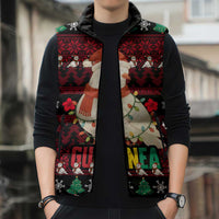 Guinea Christmas Sleeveless Puffer Jacket with Festive Dove String Lights and Red Black Holiday Pattern - Wonder Print Shop