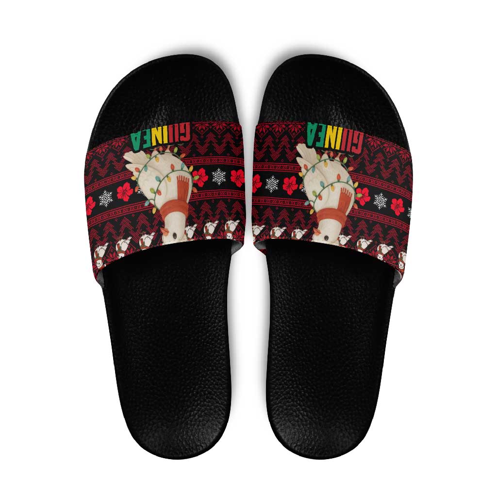 Guinea Christmas Slide Sandals with Festive Dove String Lights and Red Black Holiday Pattern - Wonder Print Shop