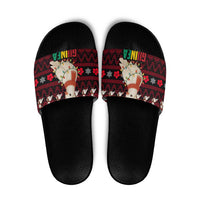 Guinea Christmas Slide Sandals with Festive Dove String Lights and Red Black Holiday Pattern - Wonder Print Shop