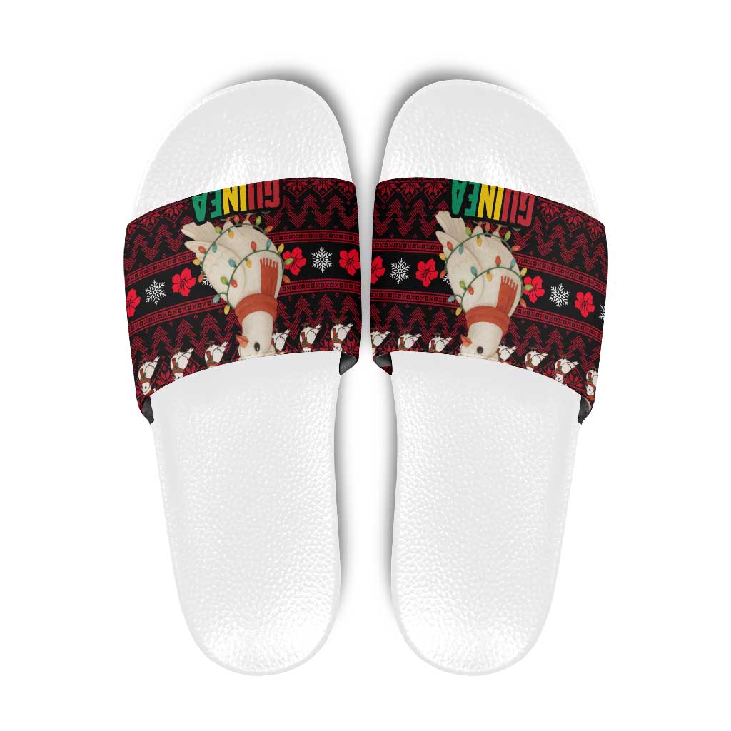 Guinea Christmas Slide Sandals with Festive Dove String Lights and Red Black Holiday Pattern - Wonder Print Shop