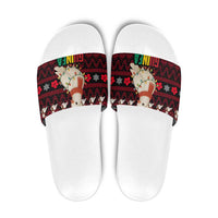 Guinea Christmas Slide Sandals with Festive Dove String Lights and Red Black Holiday Pattern - Wonder Print Shop