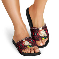 Guinea Christmas Slide Sandals with Festive Dove String Lights and Red Black Holiday Pattern - Wonder Print Shop