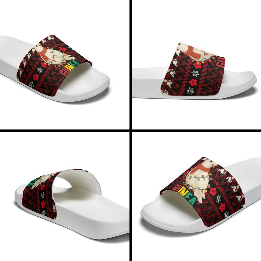 Guinea Christmas Slide Sandals with Festive Dove String Lights and Red Black Holiday Pattern - Wonder Print Shop