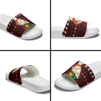 Guinea Christmas Slide Sandals with Festive Dove String Lights and Red Black Holiday Pattern - Wonder Print Shop