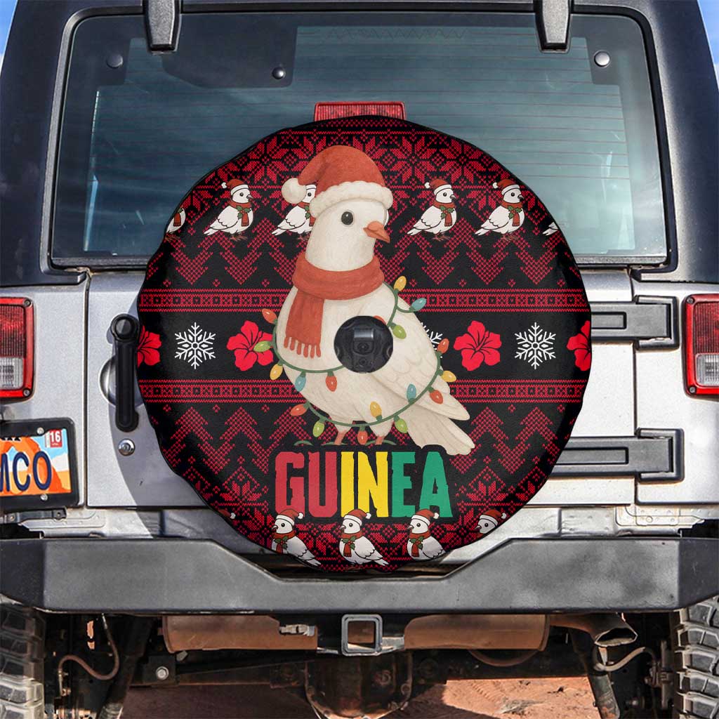 Guinea Christmas Spare Tire Cover with Festive Dove String Lights and Red Black Holiday Pattern - Wonder Print Shop