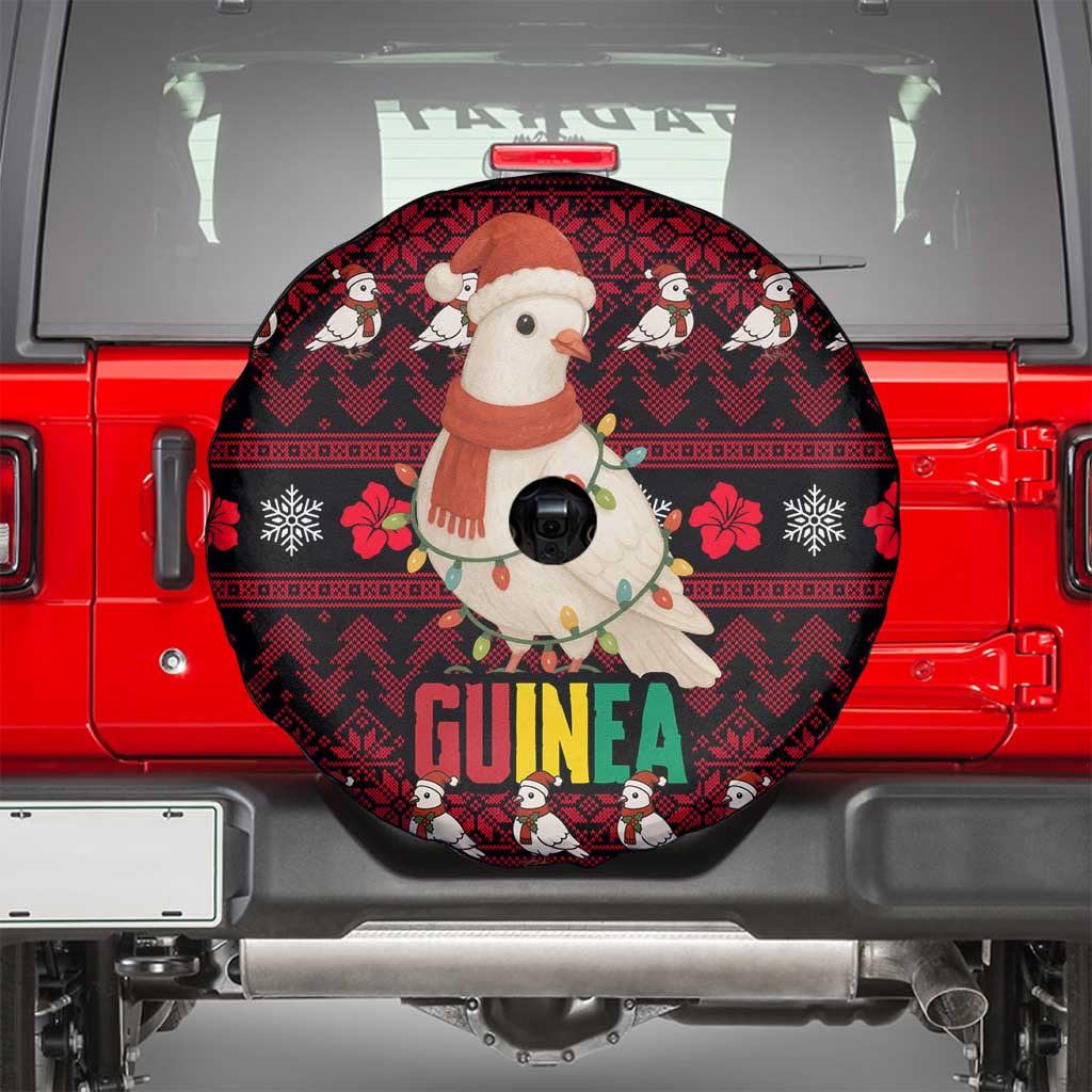 Guinea Christmas Spare Tire Cover with Festive Dove String Lights and Red Black Holiday Pattern - Wonder Print Shop