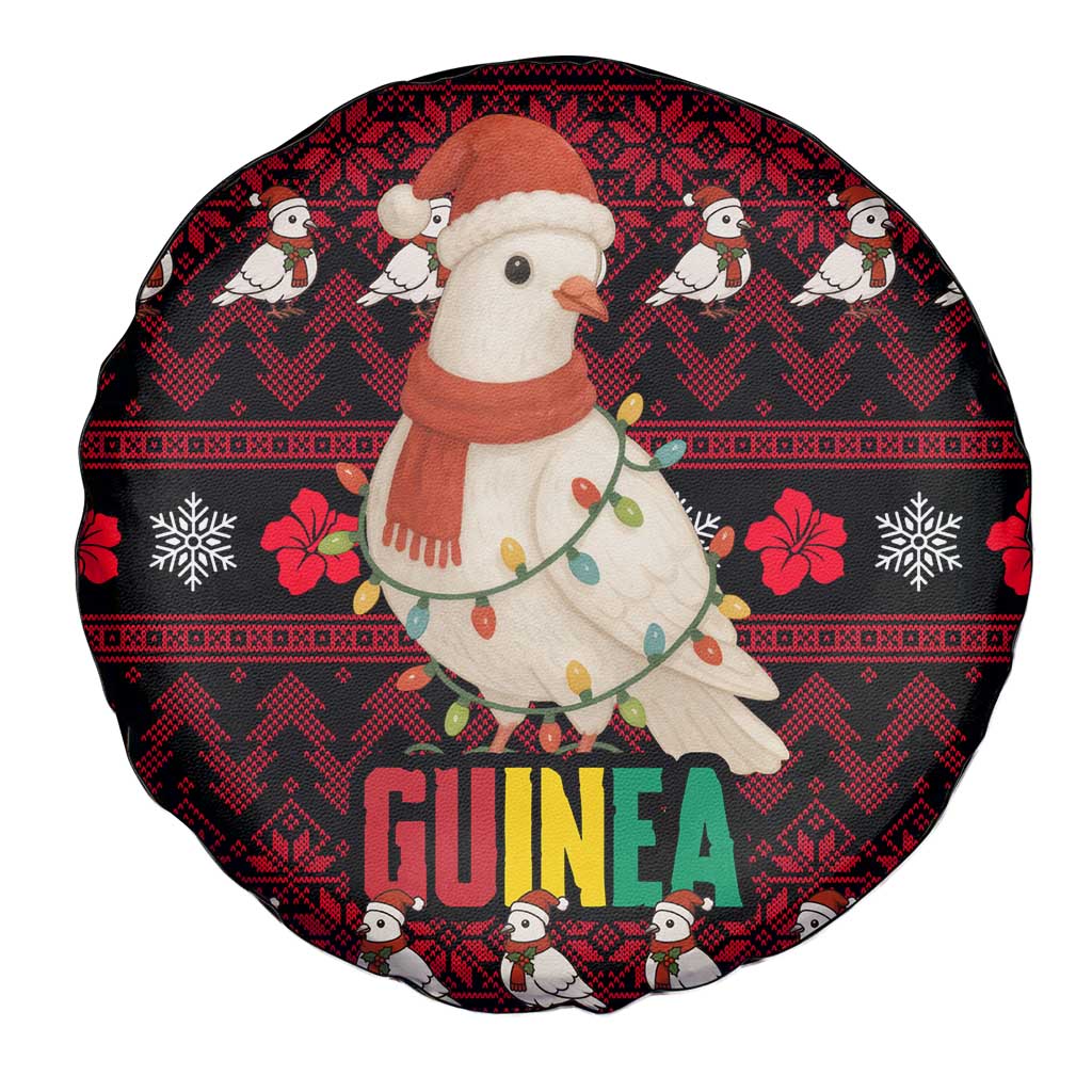 Guinea Christmas Spare Tire Cover with Festive Dove String Lights and Red Black Holiday Pattern - Wonder Print Shop